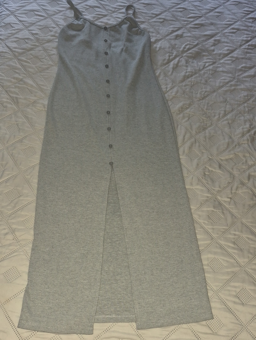 Grey Button-Front Knit Maxi Skirt